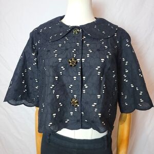 Laundry By Shelli Segal Eyelet Cropped Jacket Black, Size 4